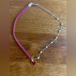 Chic Red Heart Necklace with Silver Accents